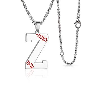 Imagem de LYNNON Colar de beisebol com letra A-Z com pingente de aço inoxidável, acessórios esportivos de beisebol, presentes masculinos com corrente de caixa de 51 + 5 cm - preto/prata, Aço inoxidável, Sem Pedra Preciosa