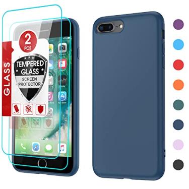 Imagem de LeYi Capa para iPhone 7 Plus, capas para iPhone 8 Plus com [pacote com 2] películas de vidro temperado, silicone líquido à prova de choque com revestimento de microfibra macio antiarranhões para iPhone 8 Plus, azul