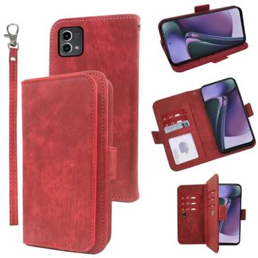 Imagem de Furiet Compatível com Motorola Moto G Stylus 5G 2023 capa carteira e alça de pulso, 9+ compartimentos para cartões, suporte de couro PU, acessórios para celular GStylus G5 XT2317DL vermelho