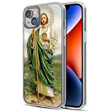 Imagem de Labelle San Judas Tadeo Capa de telefone para Apple iPhone 14 Plus (6,7 polegadas), transparente, fina, macia, flexível, gel TPU à prova de choque, capa protetora de silicone TPU