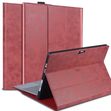 Imagem de NANRUIL Capa protetora para Microsoft Surface Go 1/2/3 25.4 cm e Go 4 26.7 cm 2018/2020/2021/2023, capa protetora de couro genuíno compatível com teclado e suporte de lápis. Vermelho