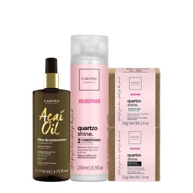 Imagem de Kit Cadiveu Professional Essentials Quartzo Shine Shampoo em Barra Condicionador Máscara em Barra e Açaí Oil 110 (4 prod