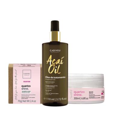 Imagem de Kit Cadiveu Professional Essentials Quartzo Shine Shampoo em Barra Máscara e Açaí Oil 110 (3 produtos)