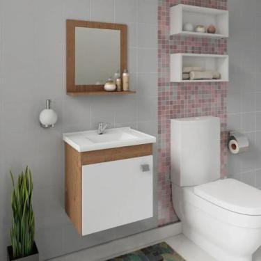 Imagem de Gabinete Para Banheiro Íris 44cm C/Espelho Amendoa/Branco - Mgm