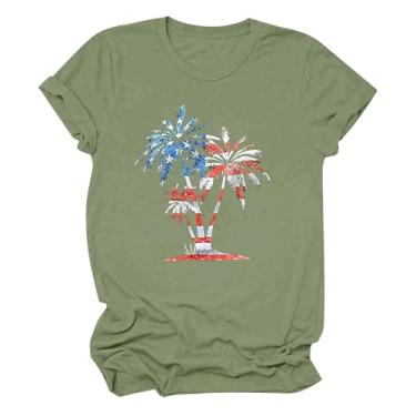 Imagem de Camiseta feminina de 4 de julho, blusas do Dia da Independência, estampa da bandeira dos EUA, manga curta, camiseta de férias de verão, Verde menta, M