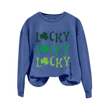 Imagem de Camiseta feminina do Dia de São Patrício de manga comprida verde Shamrock Lucky camiseta moderna para mulheres 2024, Azul, G