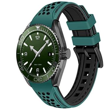 Imagem de YISIWERA Pulseira de silicone de 20 mm, 22 mm, para relógio de corrida de rali, duas tons, verde, preta, extremidades curvadas, de aço inoxidável, fivela preta, durável, com costura universal, para