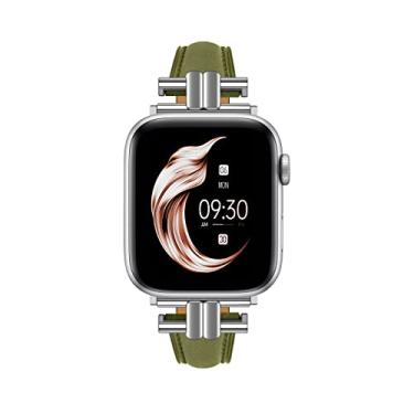 Imagem de Juntan Pulseira de couro fina compatível com Apple Watch de 42 mm, 44 mm e 45 mm, pulseira de couro verde genuíno em forma de I com fivela inoxidável para Apple Watch séries 8, 7, 6, 5, 4, 3, 2 1 e SE