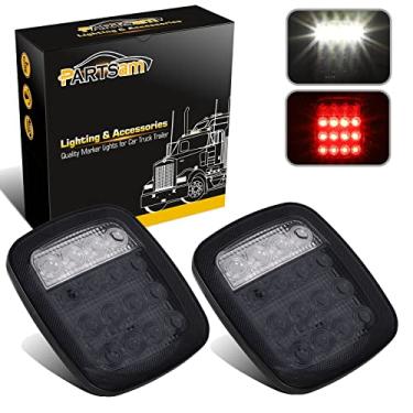 Imagem de Partsam 2 luzes traseiras de LED, 16 luzes traseiras de LED, combinação de luz traseira reversa, 12-5050, vermelho, 4-5050, lente fumê branca, compatível com Wrangler YJ TJ CJ CJ caminhonete trailer
