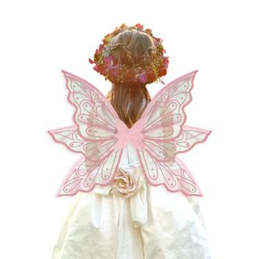 Imagem de ALIBBON Fairy Wings Pink Transparent Fairy Wings Costume for Kids Boys Girls, Glitter Butterfly Wings Princess Angel Elf Dress Up Accessories for Christmas Party Cosplay Costume Holiday Decorations