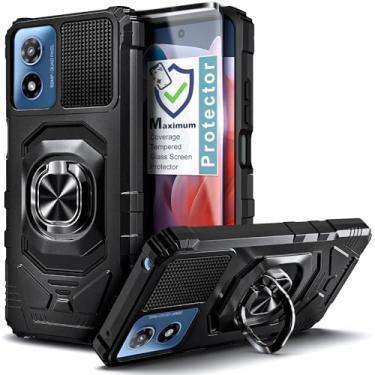 Imagem de WDHD Capa para Motorola Moto G Play 2024, capa protetora de corpo inteiro [grau militar] capa para celular com protetor de tela de vidro temperado (cobertura máxima) preta