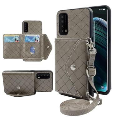 Imagem de Furiet Capa carteira compatível com TCL Stylus 5G 2022 com alça de ombro transversal e suporte de couro para cartão de crédito, acessórios para celular TLC Stylo G5 6.81 T779W feminino cinza