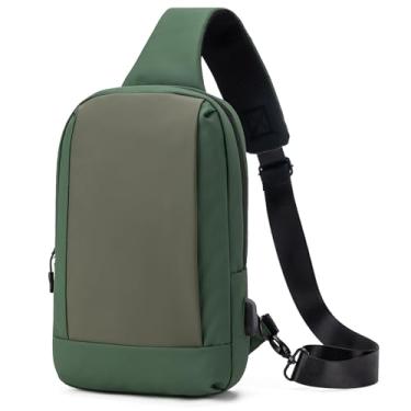 Imagem de Bolsa tiracolo masculina com porta de carregamento USB pequena bolsa mensageiro transversal bolsa de ombro mochila feminina, Verde-escuro revestido, Coated, Revestido