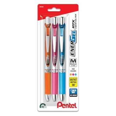 Imagem de Caneta de gel líquido retrátil Pentel EnerGel RTX, linha média, 0,7 mm, Assorted 2, 3 Pack