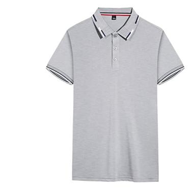 Imagem de Polos de golfe masculinos algodão listrado colarinho cor sólida tênis camiseta umidade wicking seco colarinho manga curta ao ar livre respirável(Color:Gray,Size:S)