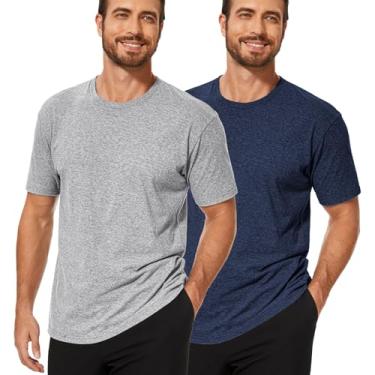 Imagem de 2/4 camisetas masculinas clássicas de algodão gola redonda atlética corrida academia camiseta manga curta para homens, 05 cinza + azul marinho - pacote com 2, GG