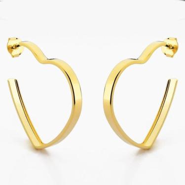 Imagem de Brinco Argola Larga Coração Básica Banhado Ouro 18k 4cm