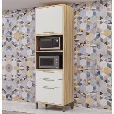 Imagem de Paneleiro Torre Quente com 2 Portas 2 Gavetas e Espaço Para Micro-ondas 100% MDF Vicenza Espresso Móveis Amêndoa/Off White