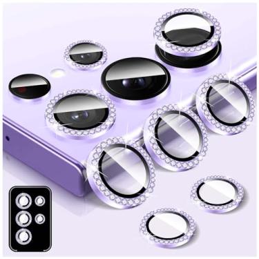 Imagem de Kucheed Protetor de lente de câmera Diamond para Samsung Galaxy S24 Ultra/S23 Ultra, protetor de tela traseira de vidro temperado 9H, anel protetor de metal de alumínio individual antiarranhões Bling