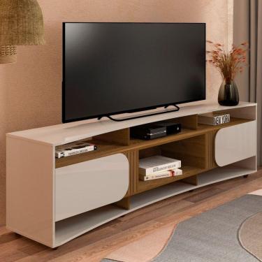 Imagem de Rack Tv 85 Com 7 Nichos 2 Portas 2 Prateleiras Elegance Off White / Pinho
