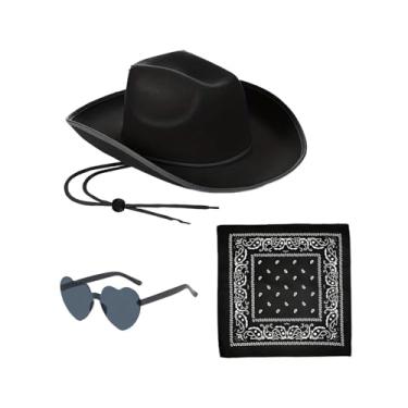 Imagem de YIJU Chapéu de cowboy ocidental, chapéu de vaqueira para clube, carnaval, dança, festival de música, aniversário, PRETO