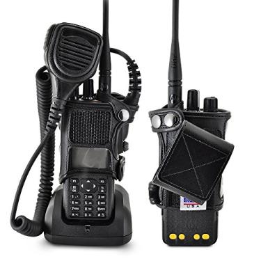 Imagem de Capa com coldre para cinto Motorola XPR 7550, suporte TurtleBack serve para Motorola XPR 7550 Radio Black Leather Duty Belt Holster com clipe giratório resistente, feito nos EUA