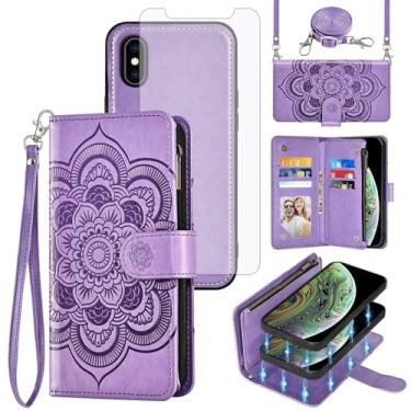 Imagem de Asuwish Capa de telefone para iPhone Xs Max com zíper carteira celular com protetor de tela de vidro temperado alça transversal porta-cartões de flores i X XR Xsmax 10x SX Xmax 10xs 10s 10 Plus Xmaxs