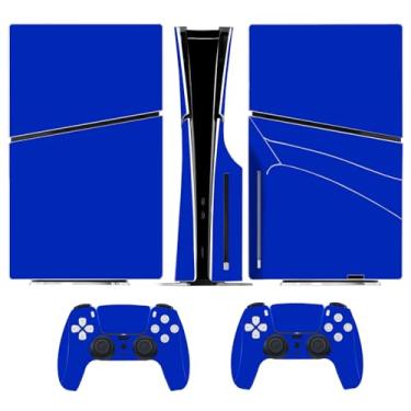 Imagem de Adesivo de película para console de disco fino PS5 capa de decalque de vinil protetor para PS5 Slim Controller (azul)
