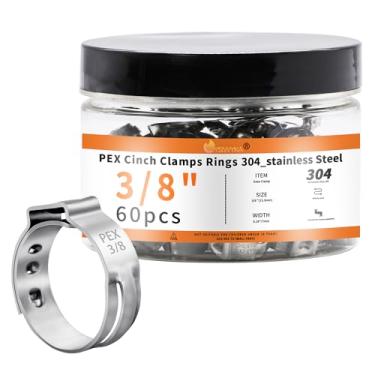 Imagem de WYSIWYKA 60 peças de anéis de fixação PEX de 3/20.3 cm, braçadeiras de mangueira de orelha única de aço inoxidável 304, anéis de crimpagem Pex para conexões de encaixe de tubulação PEX