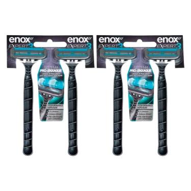 Imagem de Kit 4 Aparelho De Barbear Descartável Barbeador 3 Lâminas Enox Expert