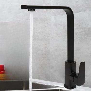Imagem de Torneira de cozinha Misturador de água quente e fria Torneira de pia giratória de 360 graus montada na plataforma para cozinha, preta sem mangueira
