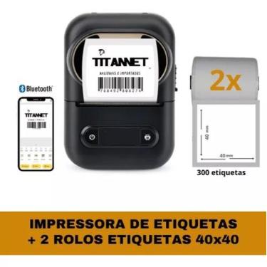 Imagem de Mini Impressora Bluetooth + 2 Rolos Etiquetas 40x40 - TITANNET