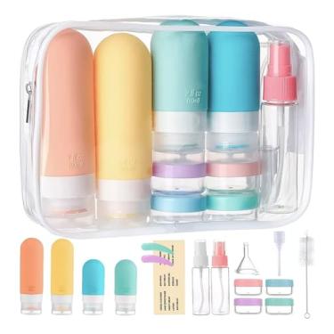 Imagem de Kit Frasco Pote Silicone Viagem Creme Cosméticos Shampoo 17 Itens - Necessaire Organizador Mala - ECOMLAR®