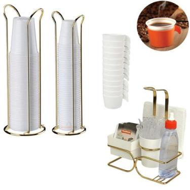 Imagem de Kit Porta Copos Descartável De Mesa Café Chá Água 50/80/200ml Suporte 