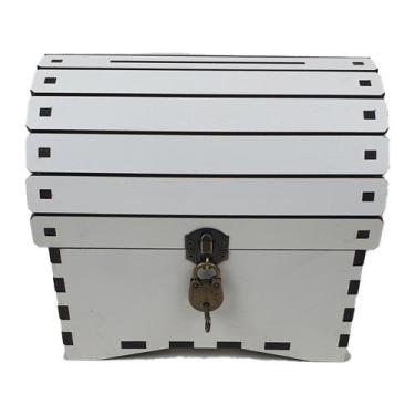 Imagem de Urna Cofre Baú Madeira MDF Branco Cadeado Vintage Decoração - LaserX