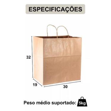 Imagem de Sacola De Papel Para Presente Kraft Lisa Na Cor Pardo - Tamanho G 30x3