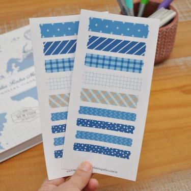 Imagem de Kit Adesivos Washi Tapes Azuis - Maiáh Ateliê Gráfico
