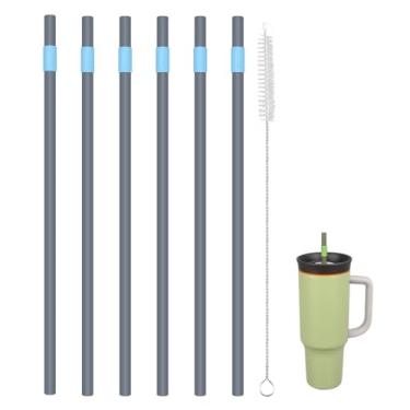 Imagem de KLOWOAH Canudos de substituição para copo Owala de 1,134 g, com 1 pincel (pacote com 6) (azul-cinza)
