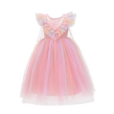 Imagem de Dressy Daisy Fantasia de princesa de tule arco-íris de aniversário de unicórnio com faixa de cabeça, roupa de festa chique para meninas pequenas, Rosa-2 (vestido com capa), 3 Anos