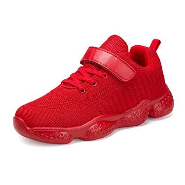 Imagem de Casbeam Tênis infantil respirável de malha leve e fácil de caminhar, casual, alça esportiva, tênis de corrida atlético para meninos e meninas, A050-all Red, 5