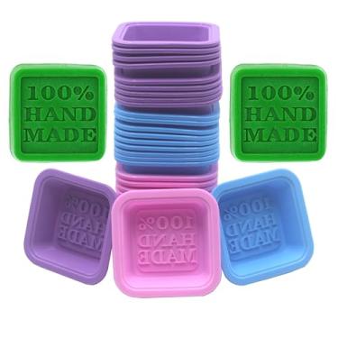 Imagem de (Pacote com 30) moldes de sabão feitos à mão, formas de cozimento, forros de cupcake - 100% silicone quadrado feito à mão - - Seguro para micro-ondas, forno, geladeira, freezer e lava-louças para