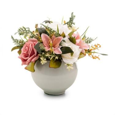 Imagem de Arranjo De Rosas Com Lírios Artificial Vaso Vidro Decoração - Floralis