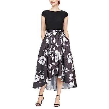 Imagem de S.L. Fashions Vestido feminino de jérsei elástico com manga cavada floral e cinto de amarrar, Floral marfim preto, 48