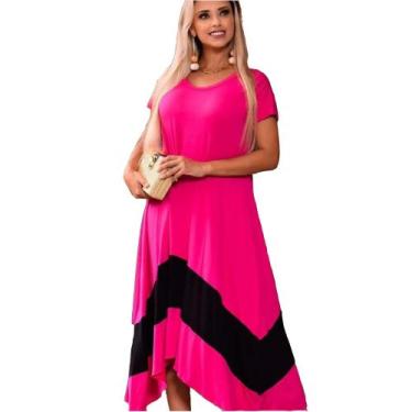 Imagem de Vestido Plus Size Mullet de Bico com Manga Mega Luxuoso Pink com Preto