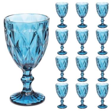 Imagem de Taças Diamante Copos Vidro Azul Bico De Jaca 300ml - 12un - Ecos, Diam