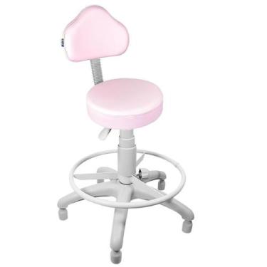Imagem de Cadeira Mocho Rosa Claro Base Cinza Caixa Com Aro Com Sapata - ULTRA M