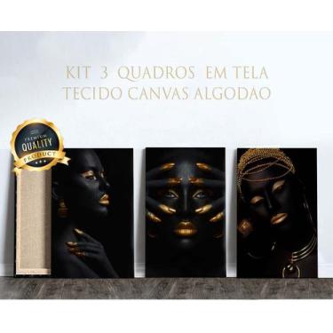 Imagem de 3 Quadros em Tecido Canvas Golden Black Mullheres Negras - LindaCasaPr