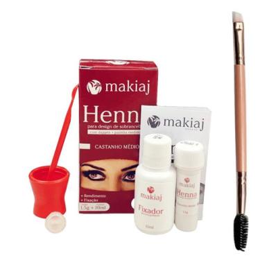 Imagem de Kit Henna Makiaj Escolha Cor Sobrancelha Profissional Com Pincel Duplo