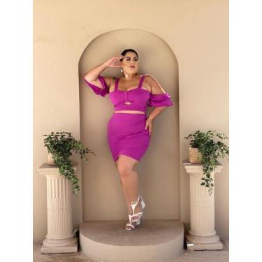 Imagem de Conjunto Plus Size Saia e Blusa Decote Coração Manga Caída - luh may, 