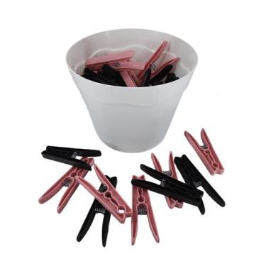 Imagem de Baldinho Cesto com Pregadores  Preto com Rosa de Roupas Plástico  Bald